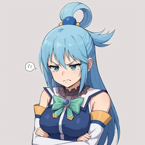 1girl, Aqua (konosuba), score_9, grumpy, arms crossed,