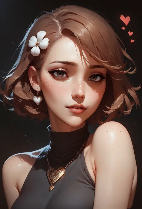 (score_9, score_8_up:1.1), score_7_up, 1girl, solo, expressive, hearts, dynamic, brown hair, short hair, brown eyes, pale skin girl, pale skin, freckles, turtleneck, bare shoulders, blush, white tulip hair ornament, looking_longingly, seductive, sexy_woman, black background <lora:sdxl/Expressive_H-000001:0.8> <lora:sdxl/pony_twilight_style:0.8>