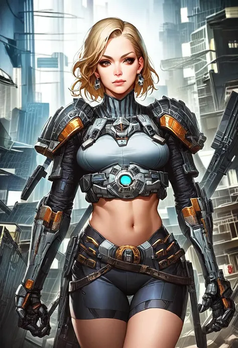score_9, gorgeous blonde female wearing futuristic power armor, detailed background, source_cartoon, source_anime, source_safe, source_questionable
