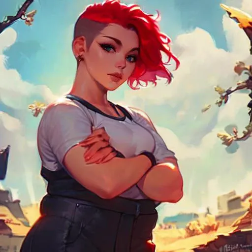 score_9, score_8_up, score_7_up, (masterpiece, best quality, highly detailed), <lora:FantasyLandscape:0.6> <lora:goodhands_Beta_Gtonero:0.7>  <lora:chubby girl:0.8> 1girl, chubby girl, red hair, short hair, side shave, samurai robes, black pants, FanLan fantasy landscape background.