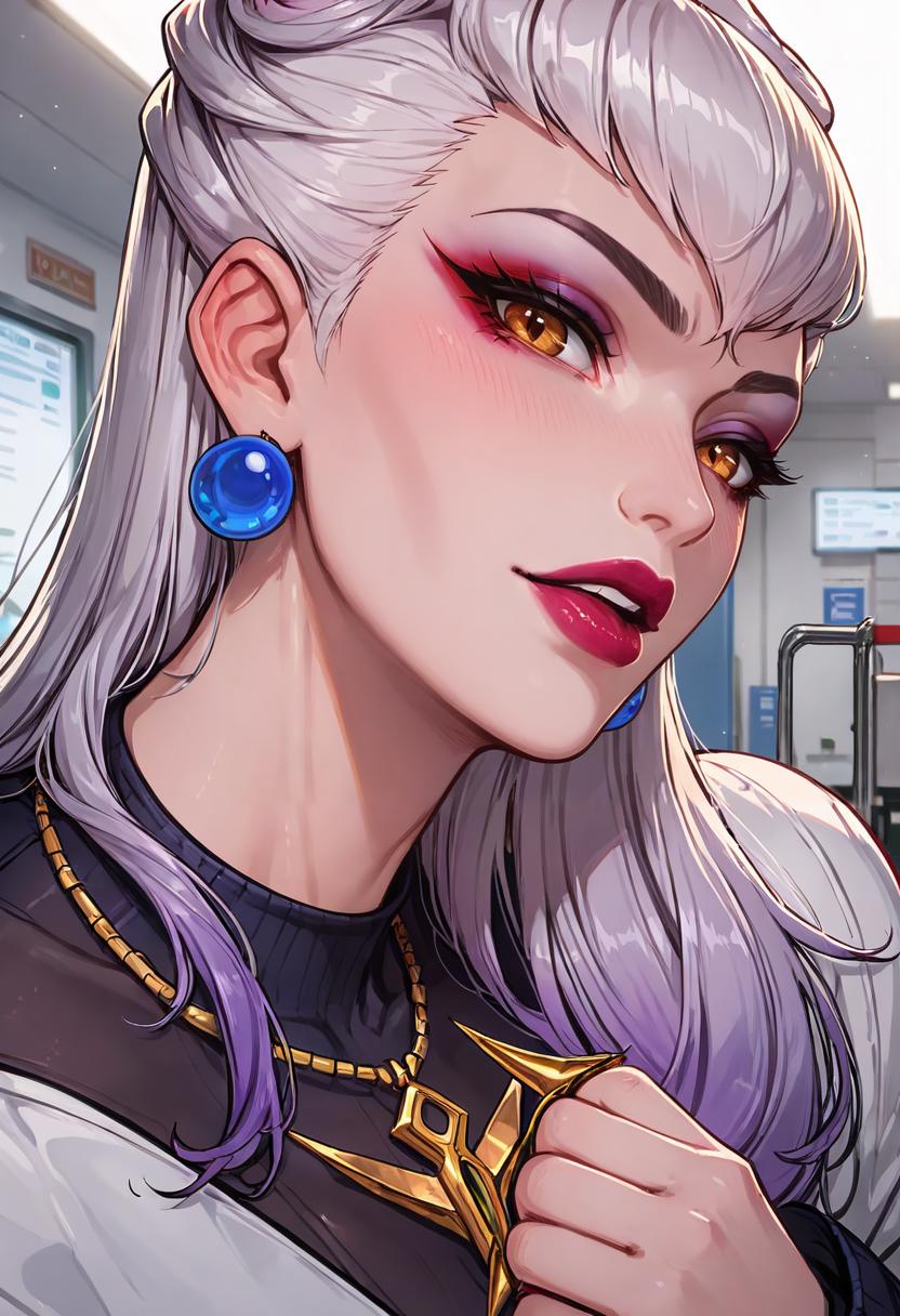 A close up of a woman with long hair and a necklace - SeaArt AI