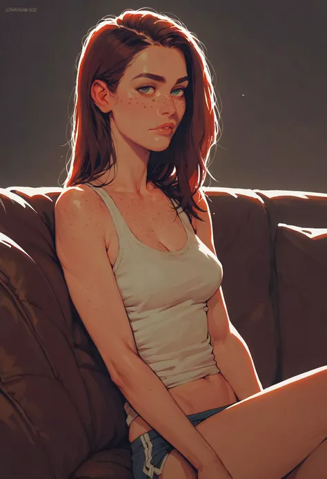 score_9, score_8_up, score_7_up, semirealistic, 1girl, gorgeous face, freckles, slim, medium breasts, deep v-neck tank top, (bottomless:1.2), sitting on couch, dramatic lighting, dark theme, <lora:Rainbow Style SDXL_LoRA_Pony Diffusion V6 XL:0.6>, <lora:detailed_hands-000002:1> <lora:incase-ilff-v3-4:0.4>, <lora:sinfully_stylish_SDXL:0.6>