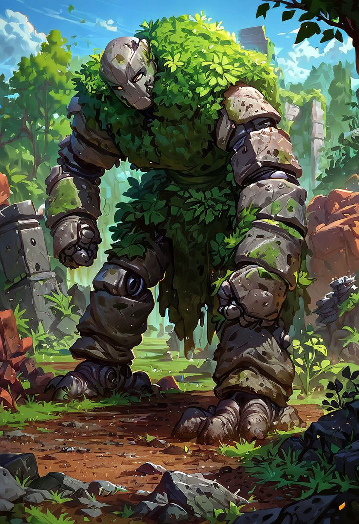score_9,score_8_up,score_7_up, AUTOMATON,
giant rock golem with plants growing on shoulders, rough rocks, rough stone, unpolished, dirty, ancient, STANDING,