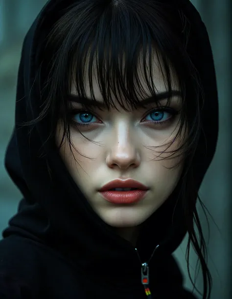 Street Fighter style (dark mood masterpiece Photography:1.2), a mysterious slender woman with blue eyes and bold eyeliner, she has sensuous lips, looking seductively, shy smirking. The extreme realism focuses on her detailed skin, showing fine textures and natural highlights. photography masterpiece, modern, irresistible beauty, unusual composition, use of negative space, (rule of thirds composition), simmetry , mysteriouse, emotional, smile, (fine erotic content:0.65), groundbreaking unrivaled opus with unrivaled details, highly detailed, hyper detailed photography, catchlights, body shot,style by Luis Royo,side light . vibrant, dynamic, arcade, 2D fighting game, highly detailed, reminiscent of Street Fighter series<lora:flux\Flux__Semi-realistic_art_style-000004.safetensors:0.45:0.45> <lora:flux\detailed_skin_portraits-000005.safetensors:0.15:0.15> <lora:flux\flux_realism_lora.safetensors:0.45:0.45> <lora:flux\flux_Pro-skin.safetensors:0.2:0.2>