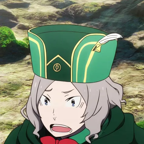 <lora:Otto_Suwen:1> Otto Suwen, solo, hat, 1boy, male focus, grey hair, cape, open mouth, parody, long sleeves