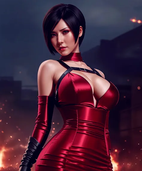 a woman, ada wong, in red dress, apocalypse, apocalypse zombie, ruined city, abadoned city background, fire, trending on artstation <lora:AdaWong:0.75> Unreal engine, Octane render, Photorealistic, Hyperrealistic, Sharp focus, (Horror), dark, creepy, bloody, scary