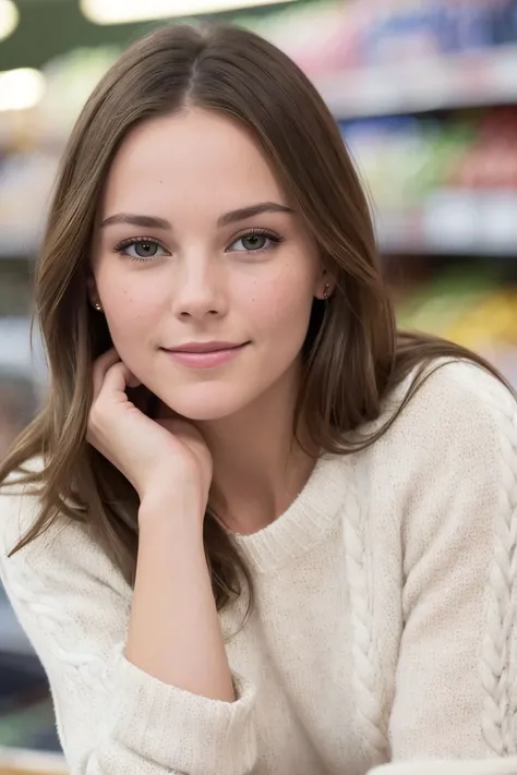 headshot of S162_IngridAlexandra, a stunning woman, in a (grocery-store:1.1), wearing a (knitted-sweater:1.1), (smiling), (8k, RAW photo, best quality, depth of field, ultra high res:1.2), (absurdres, intricate, photorealistic, masterpiece, ultra-detailed:1.3)
