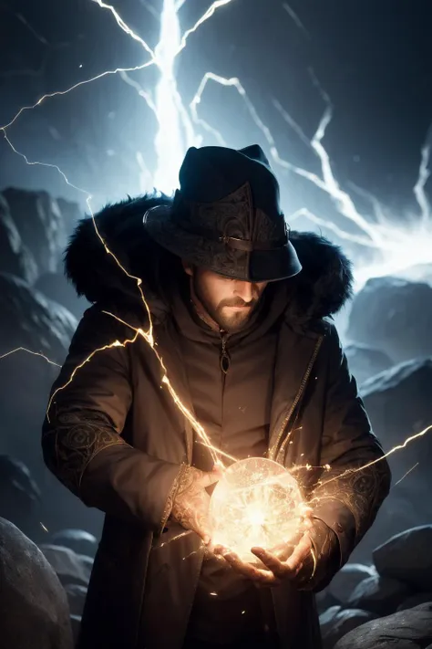 ultra realistic 8k cg, masterpiece, ultra hd, 64k,high sharpness,realistic,(light refraction:0.6),((1guy:1.2),dark vortex in hand, casting dark magic,wizard,intricate dark coat,intricate details on coat:1.4),(multicolored glowing runes floating around:0.6),dust particles floating around reflecting light,Post apocalyptic world,darkness,magic flowing through air,soft lighting,(blush,skin texture,goosebumps:0.6),subsurface scattering,(fine details,sharp details:1.4),realistic shadows,(background: floating rocks,sparks of lighting,magic,(explosions:0.5),destruction)