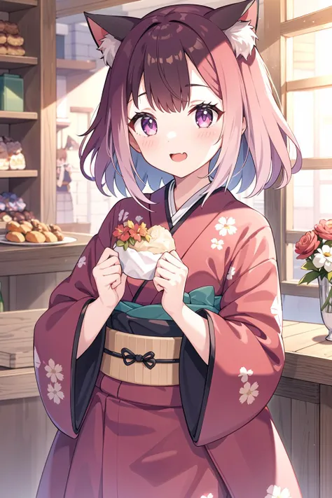 <lora:tamaki-000014:0.8>
1girl,tamaki,default,kimono,cat_ears, cat_girl,food,holding,shop,flowers,