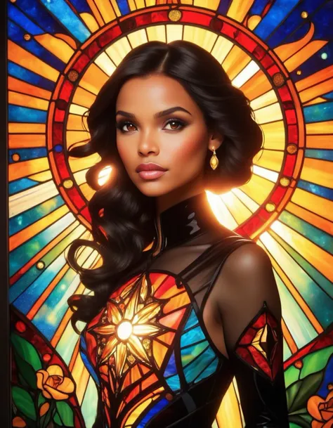 Stained glass style <lora:FF.103.dynavisionXLAllInOneStylized_release0557Bakedvae.LyCORIS:1.3> [(stained glass art stylized by Romero Britto:0.8) and Eugène Grasset:13], professional, fairy tale, 16-Bit "A change is gonna come.", Gamma-ray burst background, split diopter, Hopeful, Goth Art, dramatic lighting, F/2.8, Primary Colors . Vibrant, beautiful, translucent, intricate, detailed
