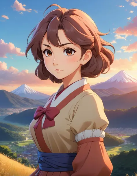 anime artwork <lora:FF.108dynavisionXLAllInOneStylized_release0534bakedvae.LyCORIS:1.88>, designed by Mizoguchi Kenji, anime key visual, landscape of a 1800'S (girl:1.2) , mountains, at Dawn, Mingei, Warm Colors, hyperdetailed . anime style, key visual, vibrant, studio anime, highly detailed
