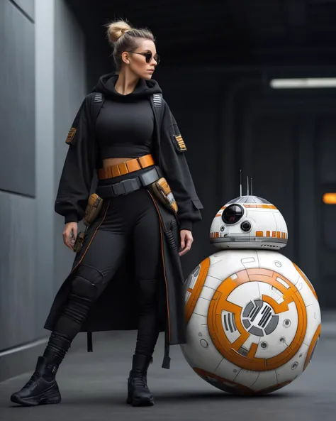 Techwear fashion (stylized by Christopher Ryan McKenney:0.7) , side view shot of a Elderly (BB-8:1.1) , BB-8 is dressed in Greaves, her Greaves is inspired by the pokemon game character trainer, Joyful, Golden ratio, flat lighting, crisp lines, highly detailed face, <lora:FF.113wowXL_v10.LyCORIS:1.95> . Futuristic, cyberpunk, urban, tactical, sleek, dark, highly detailed