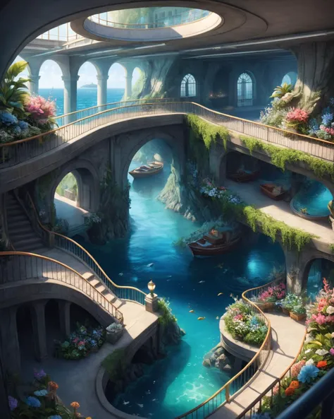 Fairy tale nautical-themed [Antigua and Barbuda:The River Styx:5] from inside of a Parking garage, very Grand and Flowery, sea, ocean, ships, maritime, beach, marine life, highly detailed<lora:FF.110bluePencilXL_v080.LyCORIS:1.95> . Magical, fantastical, enchanting, storybook style, highly detailed