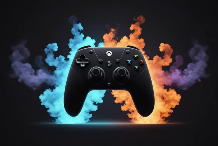 Silhouette style <lora:FFai.0062.Xlperfectdesign_V2ultimateartwork.lora:1> a close up of a video game controller with a lot of smoke, video game digital art, wallpaper 4 k, wallpaper 4k, 4 k wallpaper, 4k wallpaper, 8k hd wallpaper digital art, digital artwork 4 k, 4 k hd wallpaper, 4k hd wallpaper, 8k stunning artwork, 4k detailed digital art, 4k highly detailed digital art, no humans, black background, glowing, simple background,(Polychromatic:1.3) . High contrast, minimalistic, black and white, stark, dramatic