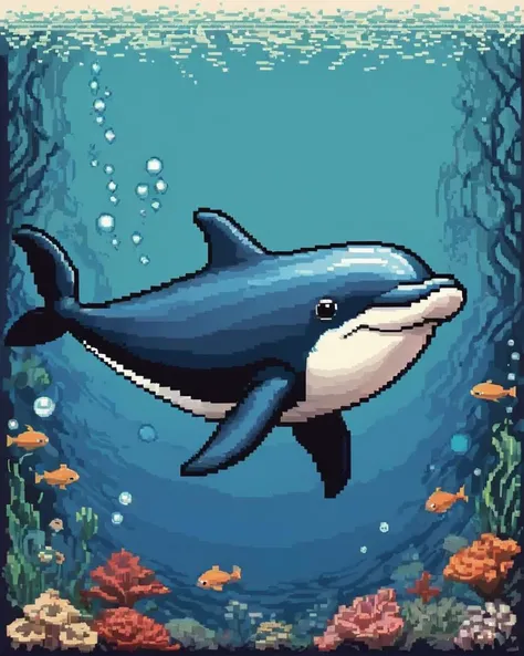 <lora:pixel_art:5> pixel art, Unique Porpoise, stylized by Gerda Taro, fairy tale, L USM