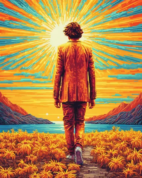 Raw digital photo, Biomorphic "I'm walking on sunshine, whoa.", Hypersaturated, <lora:pixel_art:4> pixel art