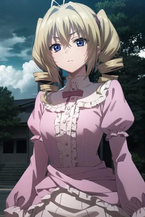 ravelphenex, <lora:ravel phenex anime s1-lora-nochekaiser:1>,
ravel phenex, blue eyes, blonde hair, twintails, drill hair, antenna hair,
BREAK dress, bow, pink dress, puffy sleeves, long sleeves, frills,
BREAK indoors, classroom,
BREAK looking at viewer, (cowboy shot:1.5),
BREAK <lyco:GoodHands-beta2:1>, (masterpiece:1.2), best quality, high resolution, unity 8k wallpaper, (illustration:0.8), (beautiful detailed eyes:1.6), extremely detailed face, perfect lighting, extremely detailed CG, (perfect hands, perfect anatomy),