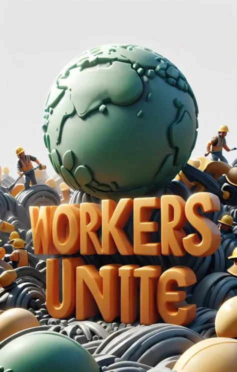 rbbrwrld blender render of the rbbrwrld 3d text, (the text "workers unite") <lora:rbbrwrld-000019:1>, simple background