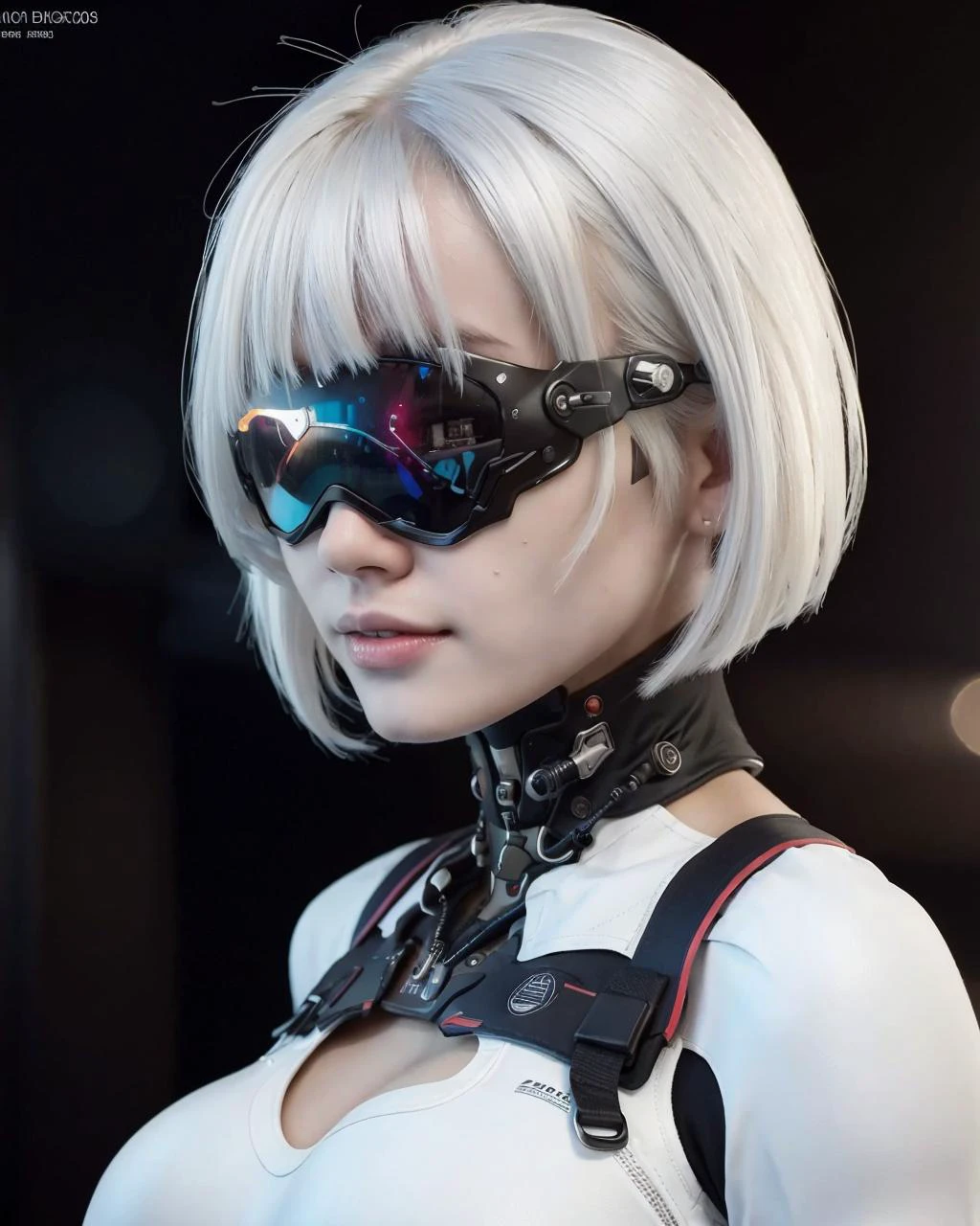 (8k, RAW photo, best quality, masterpiece:1.2), (realistic, photo-realistic:1.4), \(ulzzang-6500-v1.1\), \(detailed eyes\), \(detailed facial features\), \(\(detailed clothes features\)\), (full body:1.2),(huge breasts:1.2), (face focus), extremely detailed CG unity 8k wallpaper, huge filesize, ultra-detailed, highres, absurdres, beautiful eyes, ray tracing, dramatic shadows, fine detail, dramatic angle, high saturation, lens flare, dramatic, god rays, silk, hyperrealistic,extremely delicate and beautiful, Amazing, finely detail, masterpiece, ultra-detailed, highres,(best illustration), (best shadow),intricate,
sharp focus, volumetric fog, 8k UHD, DSLR, high quality, (film grain:1.4), Fujifilm XT3,
<lora:rfktrsTechnotrexV10_rfktrsTechnotrexV10:.6>, <lora:cyberhelmetv0.7:.4>,
mask, mechanical parts, cybernetic, 1girl, asian, (white hair:1.4), (long hair:1.2) with bangs, (cyberpunk street:1.2), neon lights,(high heels:1.2),
1girl, basketball uniform, smile, milf, mature female, (gigantic breasts:1.2), skindentation, tall ,narrow waist, thighs, wide hips,eyeliner, eyelashes, perfect face, detailed eyes, facial lighting,
concept art, smooth, sharp focus, rule of thirds, dark fantasy,intricate details, by sandra chevrier,
<lora:douyin_qianqian-000018:.4>,<lora:japanesedolllikenessV1_v15:.2>,