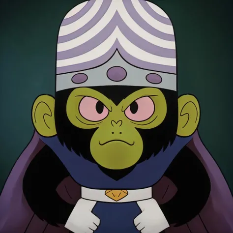 photo of a monkey, green skin color, blue outfit, white gloves, purple cape, helmet, highly detailed, best quality, masterpiece, DSLR, 8K <lora:mojojojo98_V10:0.7>