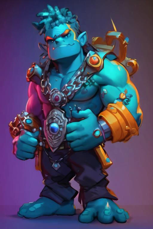 ((Masterpiece)) (Illustration:1.3) absurdes, 1male, Cute Cartoon Troll , Blueish Skin , Angular head, chiseled jaw, Masculine Face, Wearing DnD type of Armor Chain and cloth and and dark purple pant, belt and accessories. Detailed face, Perfect eye, Detailed eyes, (afro Braid hair:1.1) , dramatic lighting and rim light warm tone , Cel Shading (best ratio one thumb and four finger)( Looking at viewer:1.3)