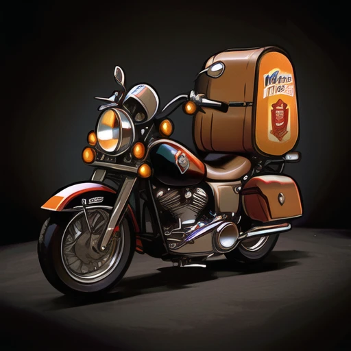 ((Masterpiece)) (Illustration:1.3) Vintage Harley davidson as Delivery Vehicle , (No Human:1.3)