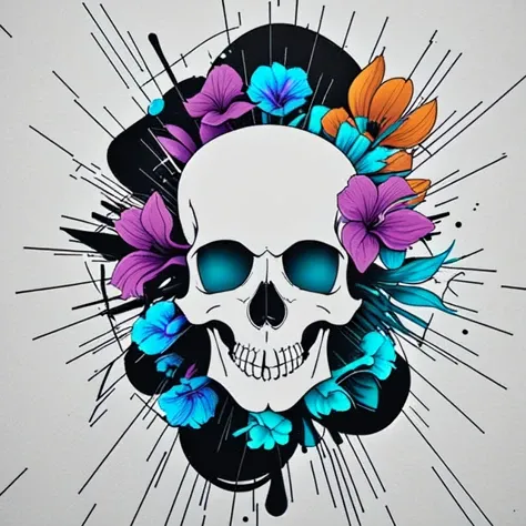 composition of human skulls, animals skulls, bones, rib-cage. jellyfish orchids and betta fish, bioluminescent, <lora:1651758653905247290:1> Skulls rule (ÃâÃ)