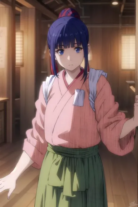 glomeruli, <lora:glomeruli s1-lora-nochekaiser:1>,
glomeruli, bangs, blue hair, blunt bangs, hair bun, single hair bun, blue eyes,
BREAK skirt, japanese clothes, kimono, hakama, hakama skirt,
BREAK indoors,
BREAK looking at viewer, (cowboy shot:1.5), dynamic pose,
BREAK <lyco:GoodHands-beta2:1>, (masterpiece:1.2), best quality, high resolution, unity 8k wallpaper, (illustration:0.8), (beautiful detailed eyes:1.6), extremely detailed face, perfect lighting, extremely detailed CG, (perfect hands, perfect anatomy),
