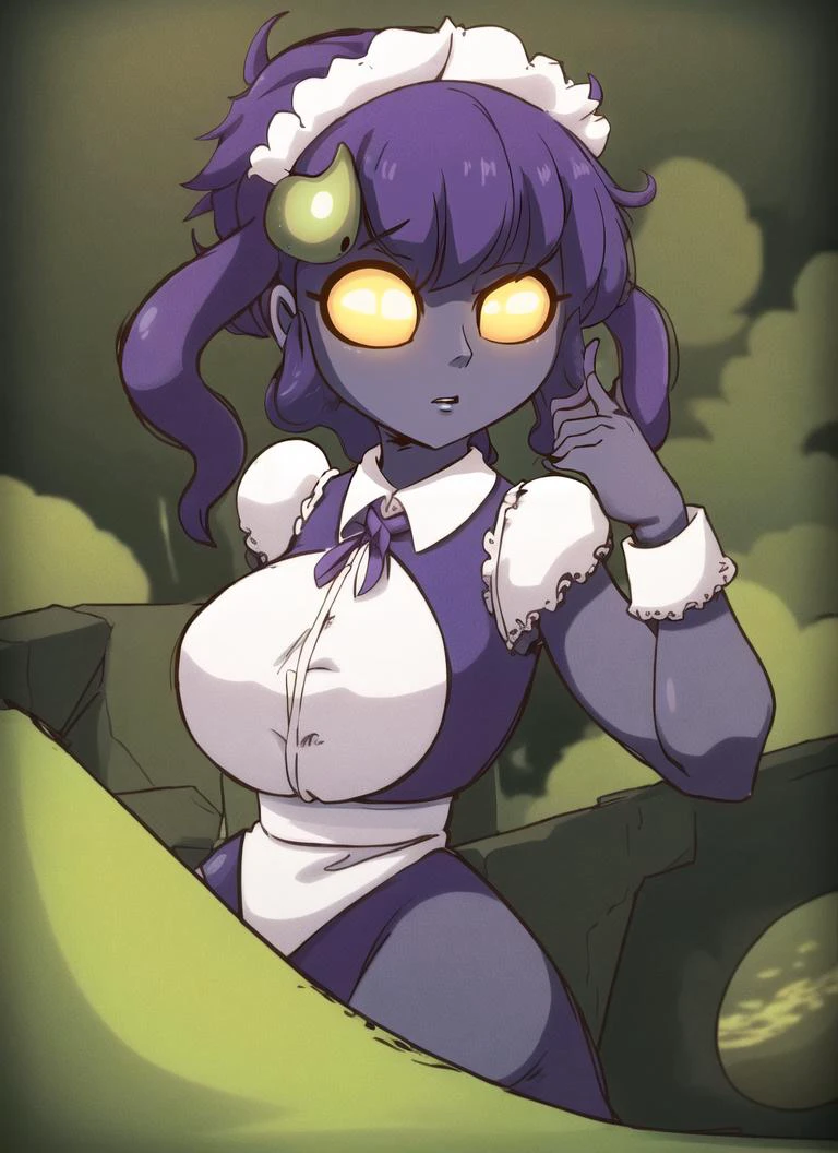 ((best quality)), ((highly detailed)), masterpiece, detailed face, beautiful face, (detailed eyes, deep eyes), (1girl), cowboy shot, <lora:aiomonstergirls_loraLocon:.4>, (((shoggoth))), maid, body horror, tentacles, extra eyes, spiral eyes , glowing eyes, Selective yellow colored eyes, (colored skin), (dark purple colored skin), glowing portal, lovecraftian, <lora:solidEyes_v70:.9>, solid eyes, colored sclerae, (at a hot spring), <lora:DiivesStyle:.55>, Diives