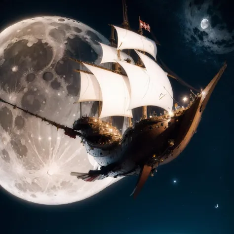 flying ship at night in front of the moon <lora:flying ship:0.6>