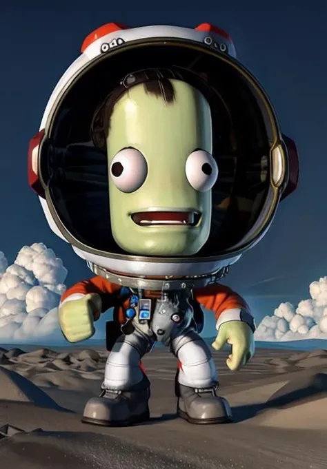 <lora:kerbal:0.8>, kerbal, full body, thumbs up, explosion in background