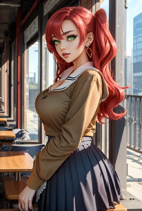 nicole demara,green eyes,big breasts,hair ribbon,hairclip,earrings<lora:ÐÐ¸ÐºÐ¾Ð»Ñ ZZZ(nicole demara,green eyes,big breasts,hair ribbon,hairclip,earrings(ÑÐ¼ Ð¾Ð´ÐµÐ¶Ð´Ñ):0.7> <lora:ÐÐºÑÑ ÐÐ¸ÑÐ° Ð Ð¾ÐºÐµÑ(kita ikuyo, one side up,red hair,green eyes(school uniform,brown serafuku,sailor collar,bow,long sleeves,black skirt,pleated skirt):1>school uniform,brown serafuku,sailor collar,bow,long sleeves,black skirt,pleated skirt, 1girl, in full growth, best quality, masterpiece, good quality