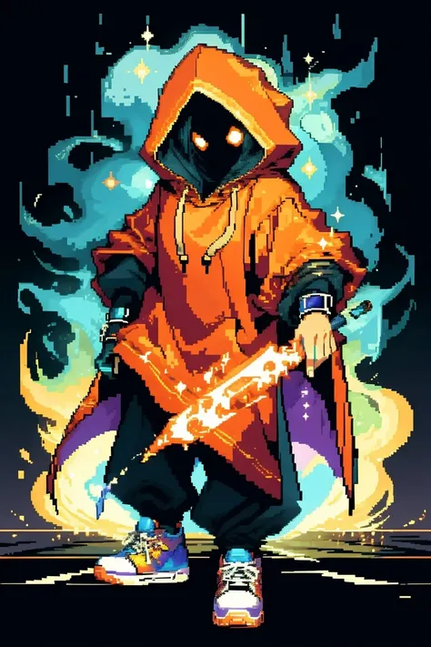 wizard ,hoodie,snickers,<lora:WizardiQue:1>,8bit,magick,fier