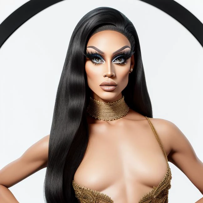 digital illustration photo of a drag queen, best quality, masterpiece, original, looking at viewer, tan skin, woman, 1girl, realistic pupils, realistic proportion eyes, realistic proportions pupils, beautiful detailed eyes, eyelashes, eyeliner (skindentation), detailed clothes, beautifully detailed woman, extremely detailed eyes and face, beautiful detailed eyes, (bokeh, UHD, HDR, highres, ultra detailed) <lora:KathyDragMug:1>