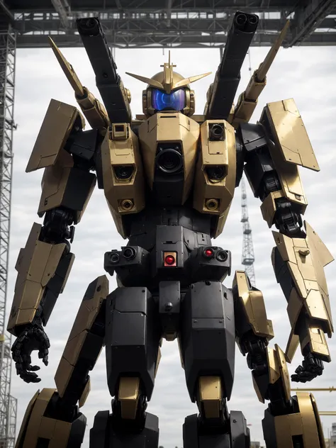 a robot with a construction that is an ode to modern robotics, create a photo in (Ultra-HD-details, discreet, emphasized-details)
(black and golden mecha), gundam, intricate details, metal body with symmetrical structure and furturistic mechanical aspects
\\ Made with ONE FOR ALL checkpoint by Chaos Experience @ https://civitai.com/user/ChaosExperience/ \\