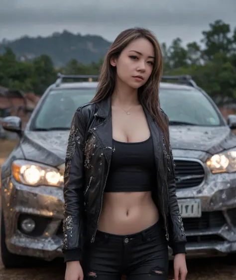 <lora:FanfanSDXL1.0-000005:1>ethereal fantasy concept art, fantasy artwork, intricate artwork, (double exposure:1.2), (high contrast:1.2), (full body:1.1), wearing cool urban jacket, crop top, black jacket, tactical jacket, tactical black pants, Fanfan passed out in a smoking car, car crash, crumpled car, destroyed car, car crash, smoking engine,Photorealistic, Bokeh, Motion blur, Masterpiece, A high resolution, 1080p, Super detail, Textured skin.