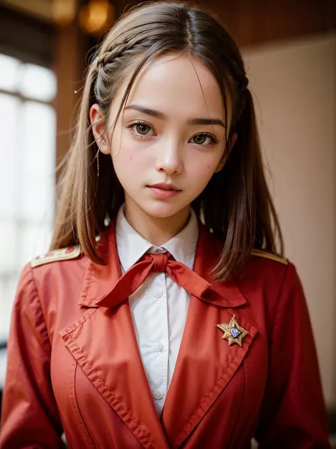 (masterpiece), (best quality:1.2), absurdres, close up portrait, beautiful clean face, 1girl, teenager, sopi, soviet pioneer, soviet, (ulzzang-6500-v1.1:0.5)