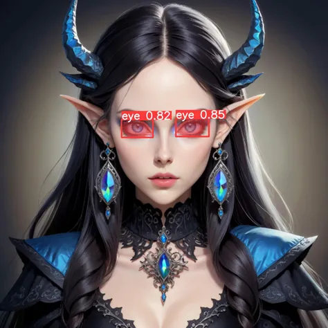 Gothic style ethereal fantasy concept art of beautiful woman,cowboy shot,long hair,heavy makeup,iridescent trim,Blue eyes,eyeshadow,earrings,hairclip,elf,pointy ears . magnificent . Dark