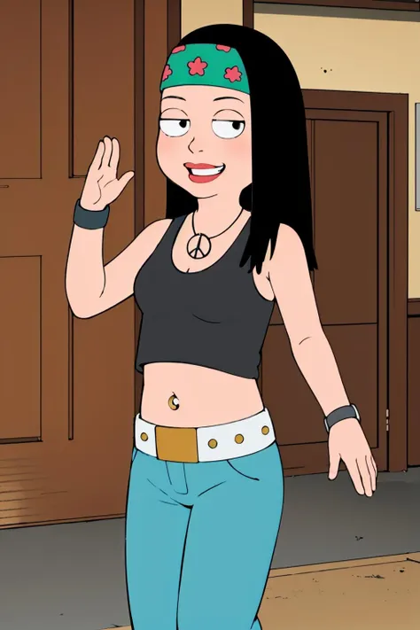 score_9_up,score_8_up,score_6,score_5,score_4, hayley, 1girl, black hair, long hair, solo, necklace, jewelry, tank top, headband, midriff, pants, sandals, belt, navel piercing, smile, full body, toon \(style\), sitting on sofa, living room, sexy, spread legs, cameltoe, wet skin, ass, ass focus, spread ass, ass zoom in,