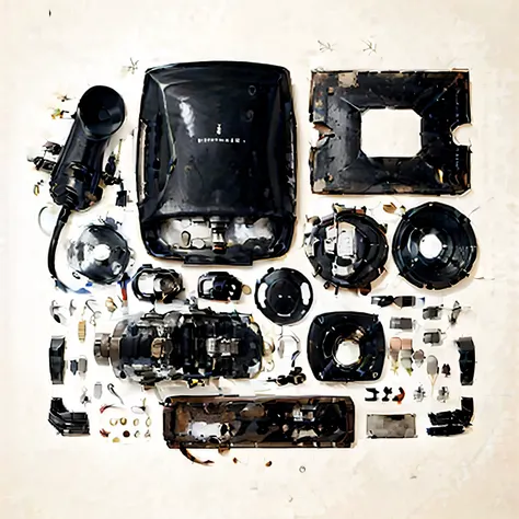 disassemble\(ttp\), <lora:2DFakeDisassemble2D_v10:0.8>, condenser microphone, no humans, simple white background