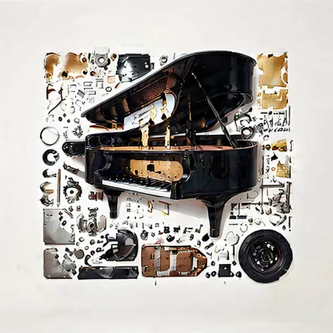 disassemble\(ttp\), <lora:2DFakeDisassemble2D_v10:0.8>, piano, no humans, simple white background