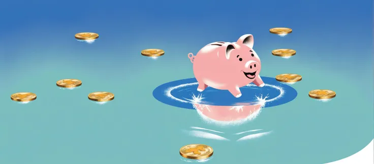 illstyle, illustration style, a piggy bank jumping in a pool of coins, <lora:Illustration_-StyleXL_kk:1>, immersive composition, perfect artwork