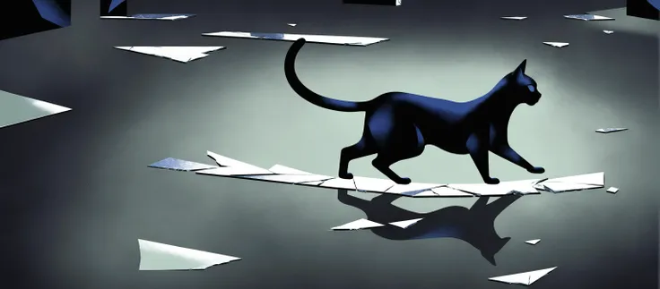 illstyle, illustration style, black cat walking on a broken mirror, <lora:Illustration_-StyleXL_kk:1>, immersive composition, perfect artwork