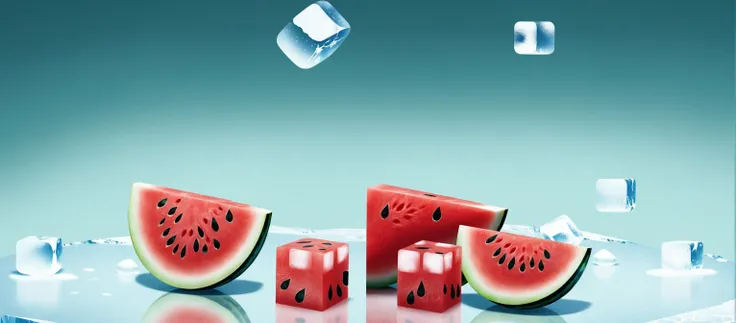 illstyle, illustration style, a quadratic watermelon next to round icecubes, <lora:Illustration_-StyleXL_kk:1>, immersive composition, perfect artwork, colorburst