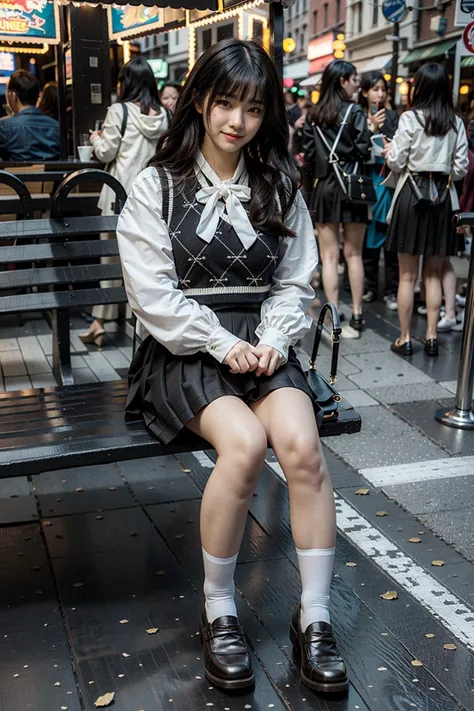 (realistic:1.3), finely detailed, quality, rembrandt lighting, (masterpiece:1.2), (photorealistic:1.2), (best quality), (detailed skin:1.3), (intricate details), dramatic, ray tracing, 1girl, japanese girl, 21 years old, detailed skin texture, (blush:0.5), (goosebumps:0.5), subsurface scattering, smiling, medium breasts, short hair curls, bangs, hair between eyes, dating attire, white socks, black shoes, dynamic pose, (bright sunny day, outdoors, carnival, ferris wheel), <lora:dating_attire_style1_v1:0.7>