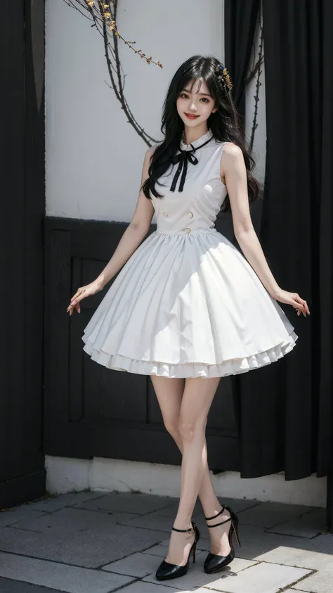 japanese milf wearing Maid Outfit, long skirt , sleeveless tops, standing, full body shot