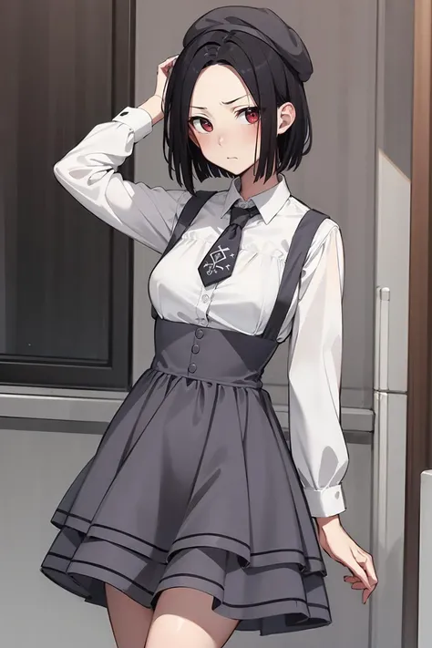 (masterpiece, best quality), 1girl, (solo), looking at viewer,
bored, disinterest, jitome,
<lora:AngryExGF (Stopman)-offset:0.8>, Angry-Ex-GF, red eyes, breasts, forehead,
<lora:dating_attire_style4_v1:0.65> cyb dress, cyb shirt, cyb skirt, necktie, suspender skirt, suspenders, hat,