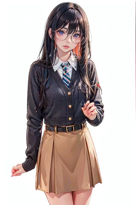 <lora:dating_attire_style2_v2:0.55> dating attire, sweater jacket, necktie, collared shirt, brown skirt, belt, <lora:LIP:1> (LilyPichuTI:0.9), glasses,, ultra detailed, masterpiece, best quality, aesthetic, detailed,