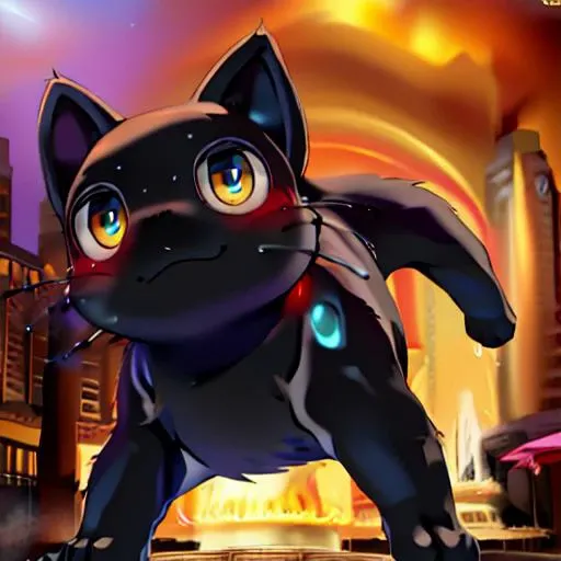 (front view), solo (()) with (((dark grey body))) and () and [],(((detailed Chunie feral []))),(detailed Chunie lighting),(detailed fur),[detailed Shiitakemeshi skin],(cinematic lighting),[detailed ambient light],[detailed face and eyes],[starry],[genital focus],((half body shadow)),backlighting,crepuscular ray,[gray natural lighting],[ambient light on the belly],[higher body and limbs detail],[realistic proportions],[sharp focus],(shaded),((masterpiece)), (((chibi))) ((full-length portrait)), ((jumping at fountain with stove on winter day)), ((looking at viewer)) (black cat), (808)  (dagasi)  (full body) <lora:808:1> <lora:dagasi style:1>