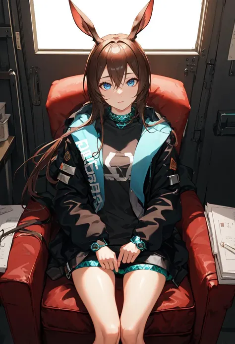 (safe:1.10), best quality, masterpiece, highres, solo, (amiya_arknights:1.10), sitting, sitting on chair, chair, cowboy shot, looking at viewer, 34 <lora:amiya_arknights:0.80>